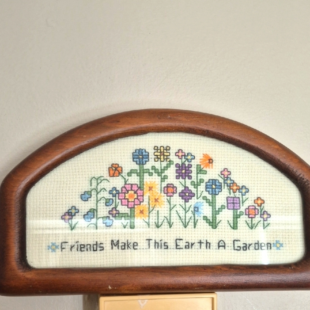 Charming  Needle Work, Floral Cross-Stitch  with Wooden Frame